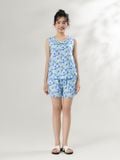  Bộ WONNER by WINNY mặc nhà tole lanh quần ngắn không tay màu hoa nhí xanh dương nhạt 2MNLA26006N 