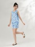  Bộ WONNER by WINNY mặc nhà tole lanh quần ngắn không tay màu hoa nhí xanh dương nhạt 2MNLA26006N 