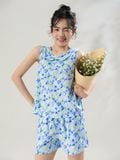  Bộ WONNER by WINNY mặc nhà tole lanh quần ngắn không tay màu hoa nhí xanh dương nhạt 2MNLA26006N 