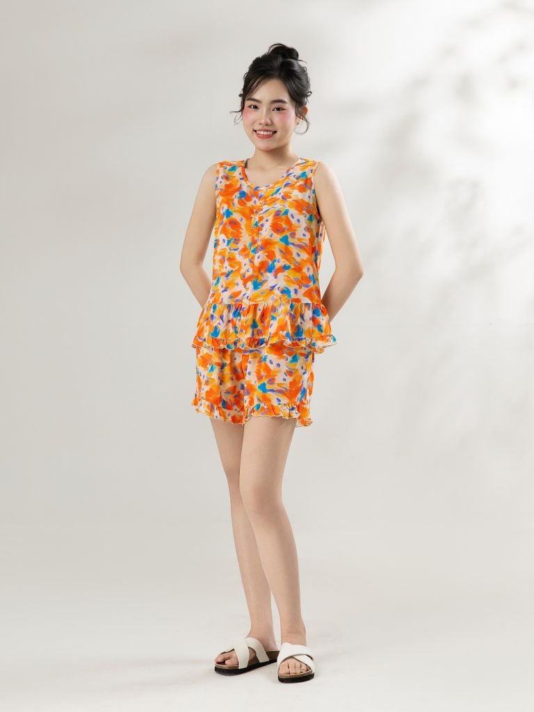 Bộ WONNER by WINNY mặc nhà tole lanh quần ngắn không tay 2MNLA26007N