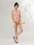  Bộ WONNER by WINNY mặc nhà tole lanh quần ngắn không tay màu hoa to hồng 2MNLA26008N 