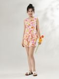  Bộ WONNER by WINNY mặc nhà tole lanh quần ngắn không tay màu hoa to hồng 2MNLA26008N 