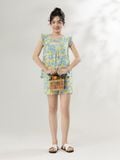  Bộ WONNER by WINNY mặc nhà tole lanh quần ngắn không tay màu hoa to xanh dương 2MNLA26010N 