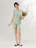  Bộ WONNER by WINNY mặc nhà tole lanh quần ngắn không tay màu hoa to xanh dương 2MNLA26010N 