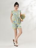  Bộ WONNER by WINNY mặc nhà tole lanh quần ngắn không tay màu hoa to xanh dương 2MNLA26010N 