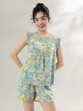  Bộ WONNER by WINNY mặc nhà tole lanh quần ngắn không tay màu hoa to xanh dương 2MNLA26010N 