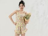  Bộ WONNER by WINNY mặc nhà tole lanh quần ngắn không tay màu hoa to hồng 2MNLA26011N 