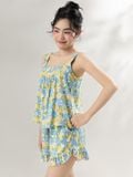  Bộ WONNER by WINNY mặc nhà tole lanh quần ngắn không tay màu hoa to xanh dương 2MNLA26012N 