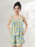  Bộ WONNER by WINNY mặc nhà tole lanh quần ngắn không tay màu hoa to xanh dương 2MNLA26012N 