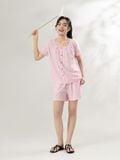  Bộ WONNER by WINNY mặc nhà tole lanh quần ngắn tay ngắn màu chấm bi hồng 2MNLA26013N 