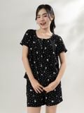  Bộ WONNER by WINNY mặc nhà tole lanh quần ngắn tay ngắn màu chấm bi đen 2MNLA26014N 