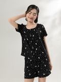  Bộ WONNER by WINNY mặc nhà tole lanh quần ngắn tay ngắn màu chấm bi đen 2MNLA26014N 