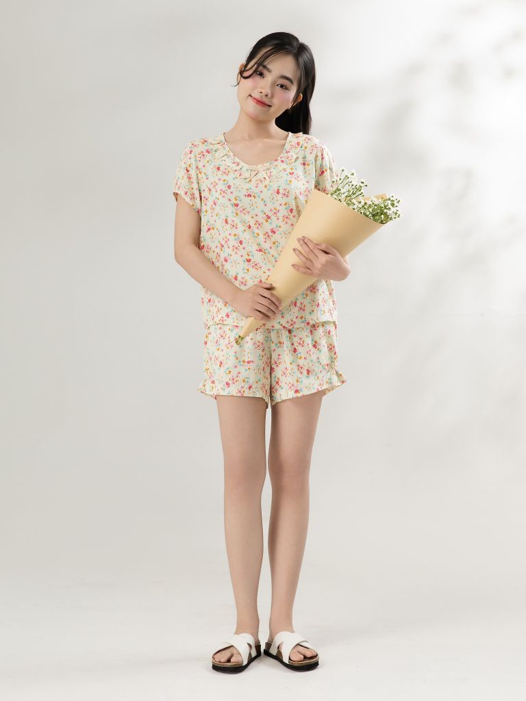 Bộ WONNER by WINNY mặc nhà tole lanh quần ngắn tay ngắn 2MNLA26015N