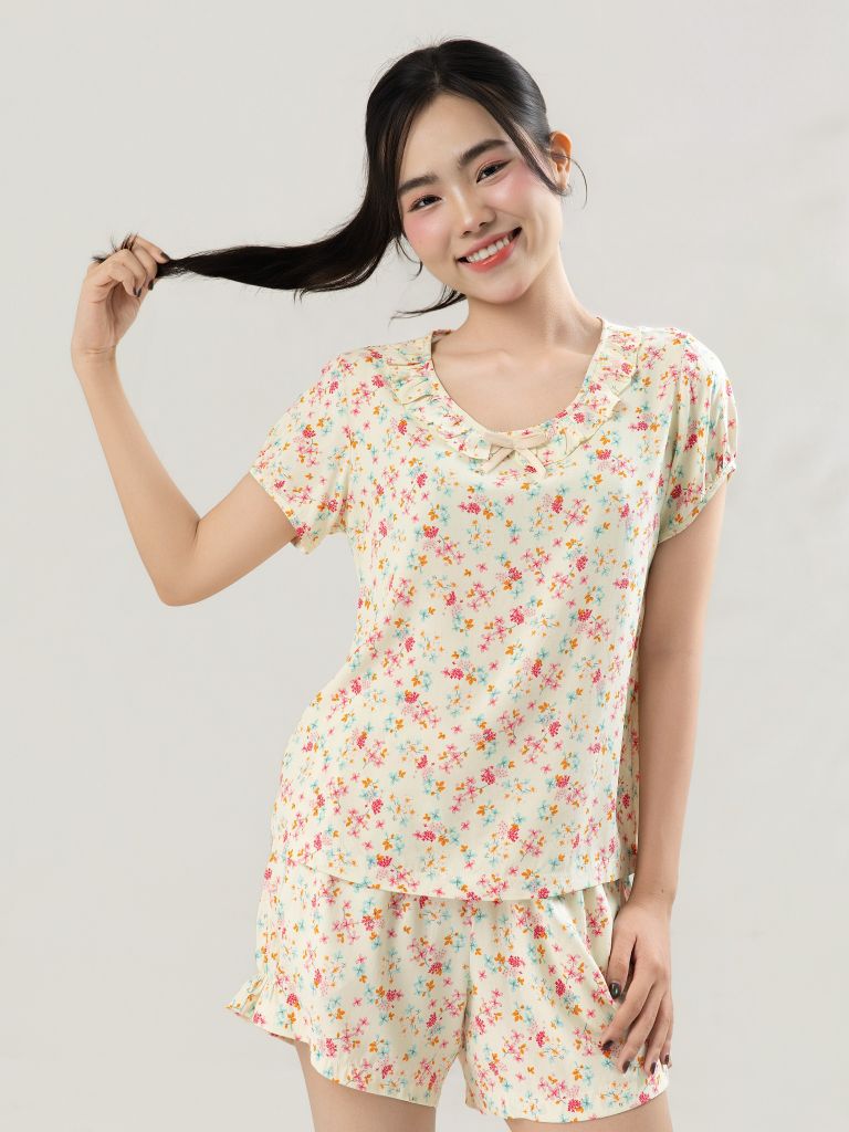 Bộ WONNER by WINNY mặc nhà tole lanh quần ngắn tay ngắn 2MNLA26015N