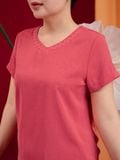  Bộ WONNER by WINNY mặc nhà lụa gấm quần dài tay ngắn màu hồng đào 2MNLG26009D 