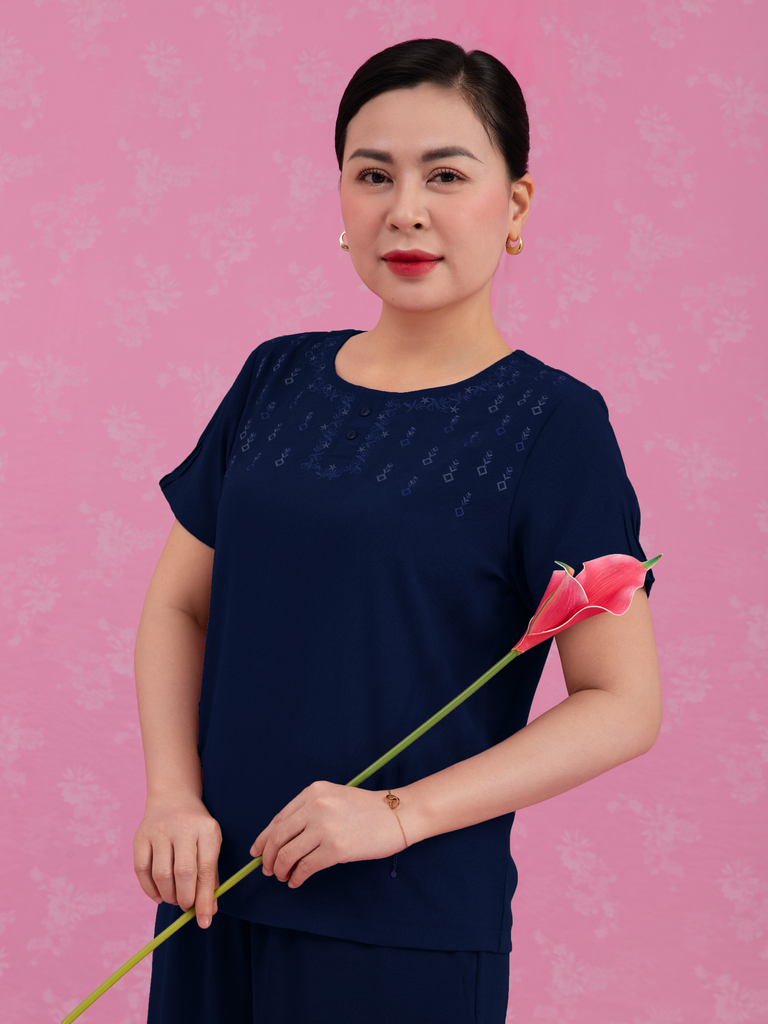 Bộ WONNER by WINNY mặc nhà lụa gấm quần dài tay ngắn 2MNLG26003D