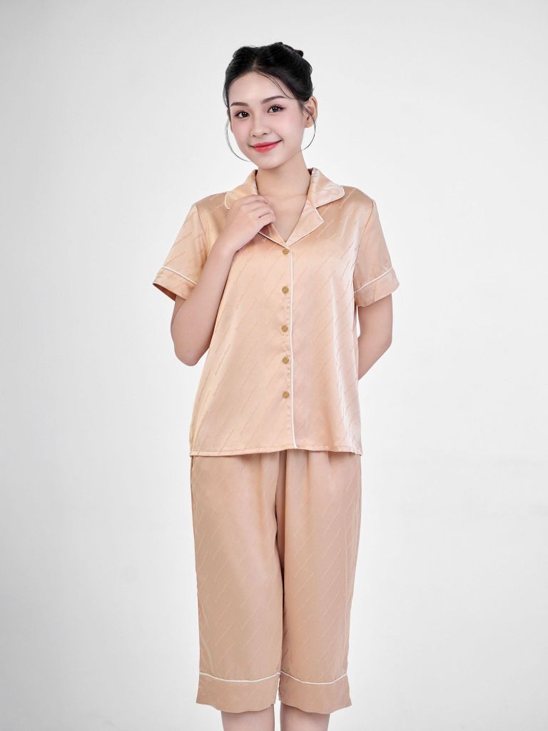 Bộ đồ ngủ Pijama lụa satin quần lửng tay ngắn  -  1MNSA24121N