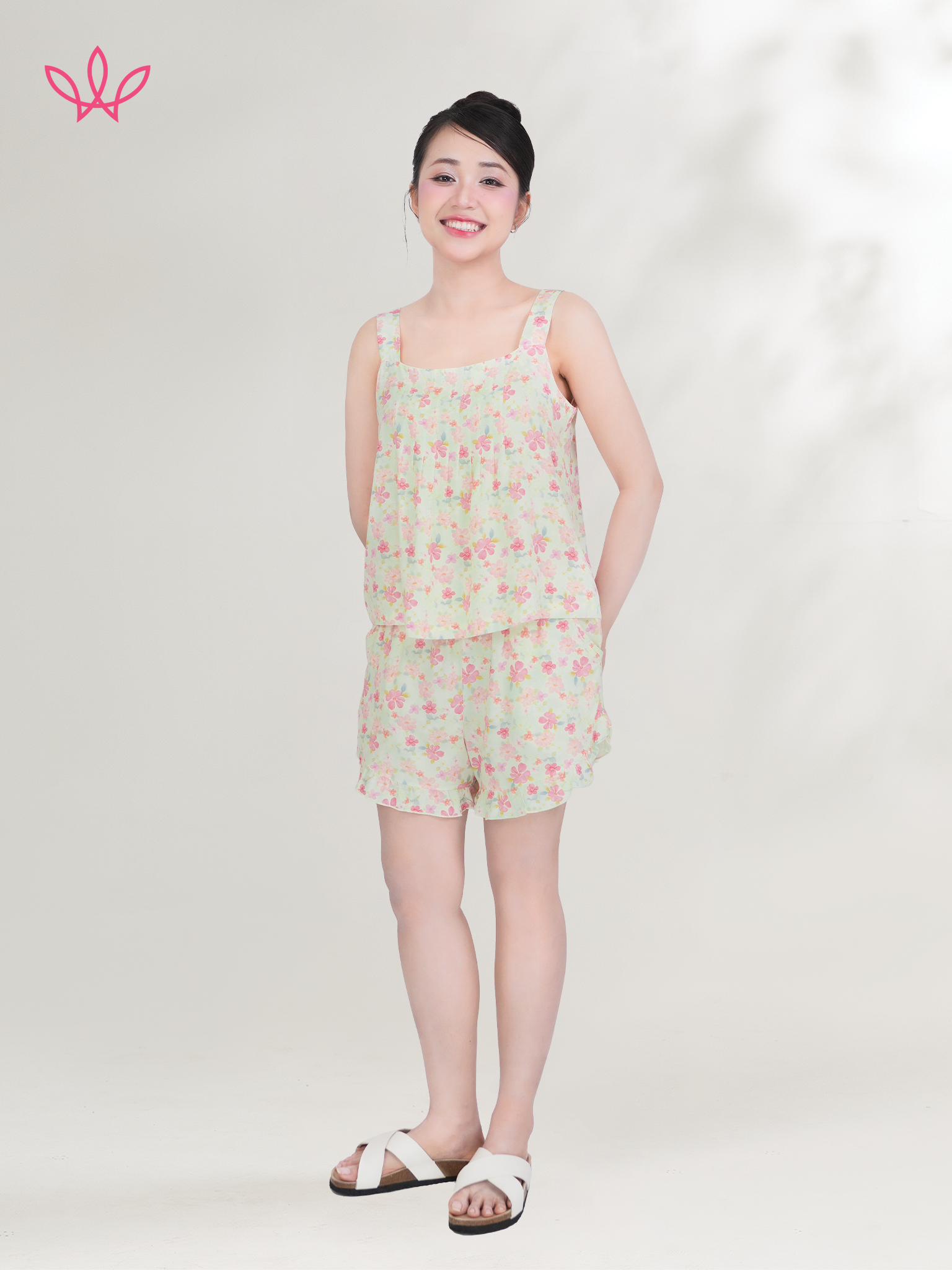 Bộ WONNER by WINNY mặc nhà tole lanh quần ngắn hai dây 2MNLA26011N