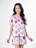  Bộ đồ ngủ Pijama lụa satin quần ngắn tay ngắn  -  1MNSA24107B 