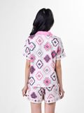  Bộ đồ ngủ Pijama lụa satin quần ngắn tay ngắn  -  1MNSA24107B 