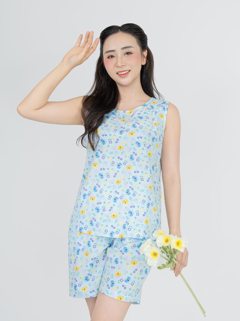Bộ WONNER BY WINNY tole lanh quần ngắn không tay 2MNLA25077B