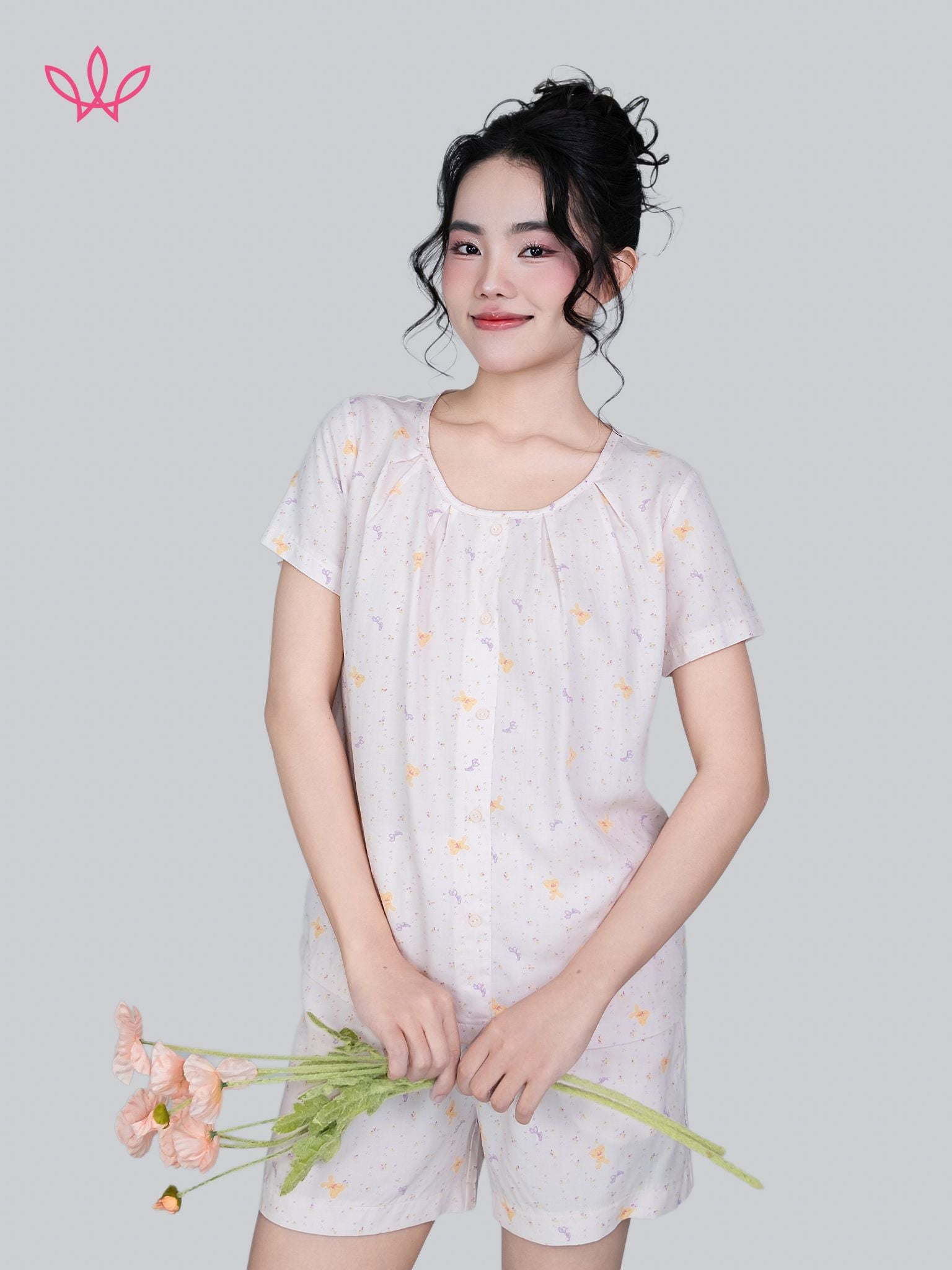 Bộ WONNER by WINNY mặc nhà tole lanh quần ngắn tay ngắn 2MNLA26013N