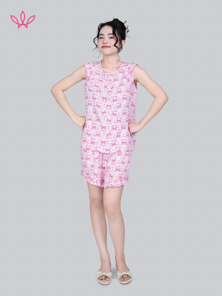 Bộ WONNER by WINNY mặc nhà tole lanh quần ngắn không tay 2MNLA26001N