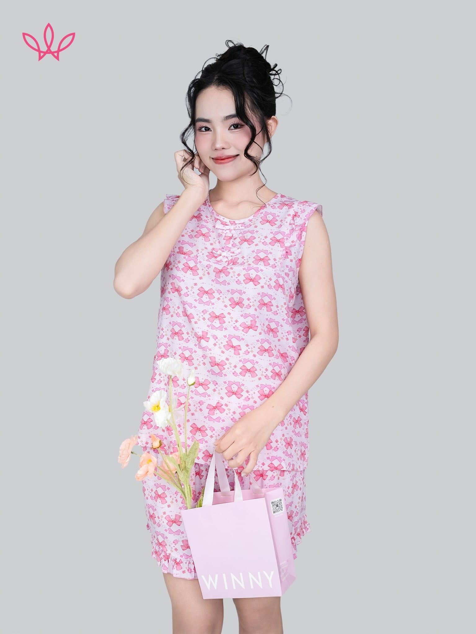 Bộ WONNER by WINNY mặc nhà tole lanh quần ngắn không tay 2MNLA26001N