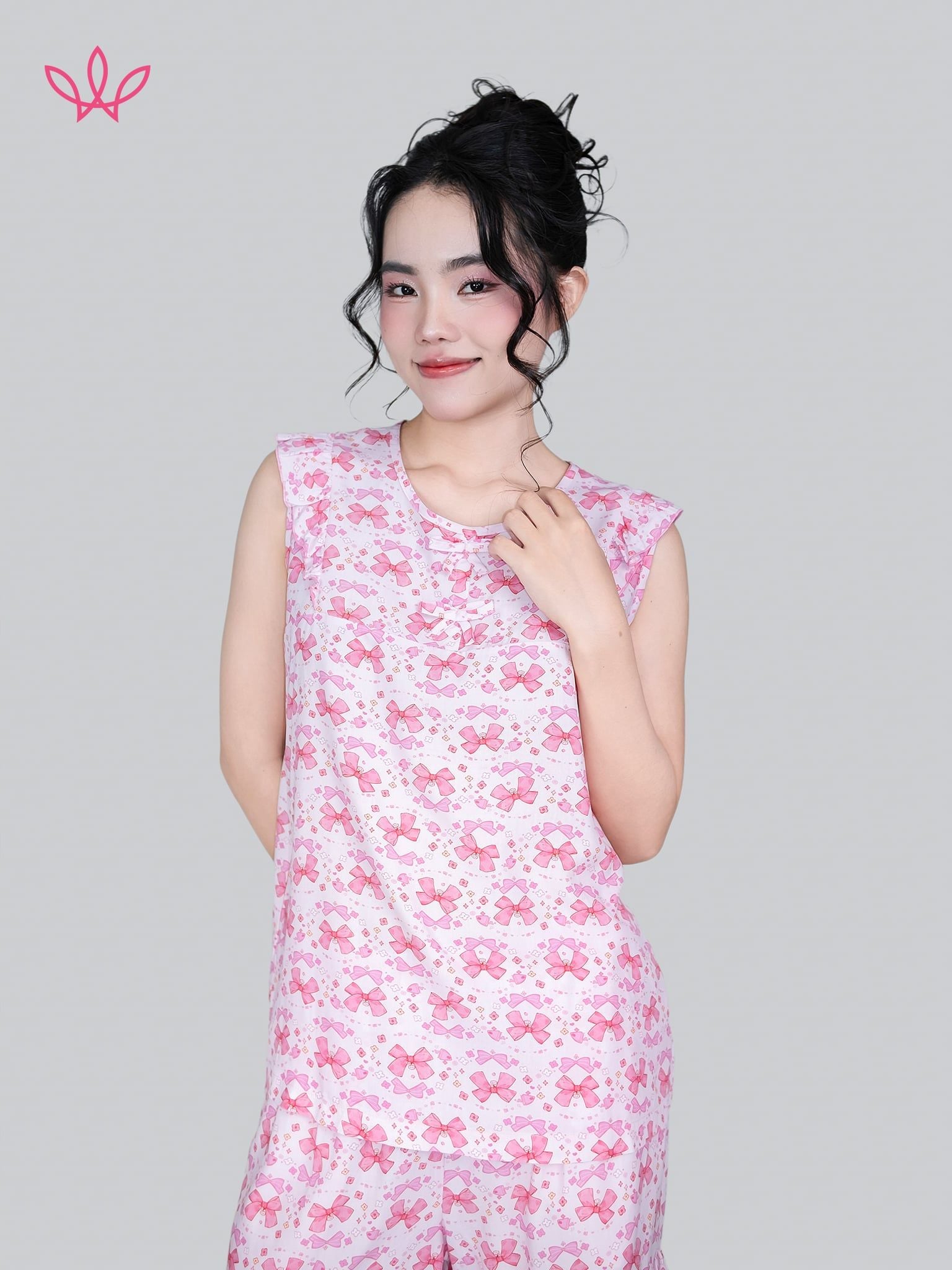 Bộ WONNER by WINNY mặc nhà tole lanh quần ngắn không tay 2MNLA26001N