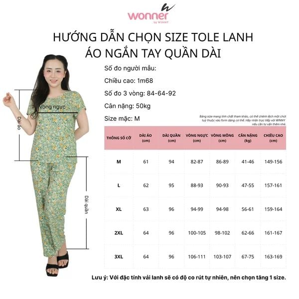 Bộ WONNER BY WINNY tole lanh quần dài tay ngắn 2MNLA25022D