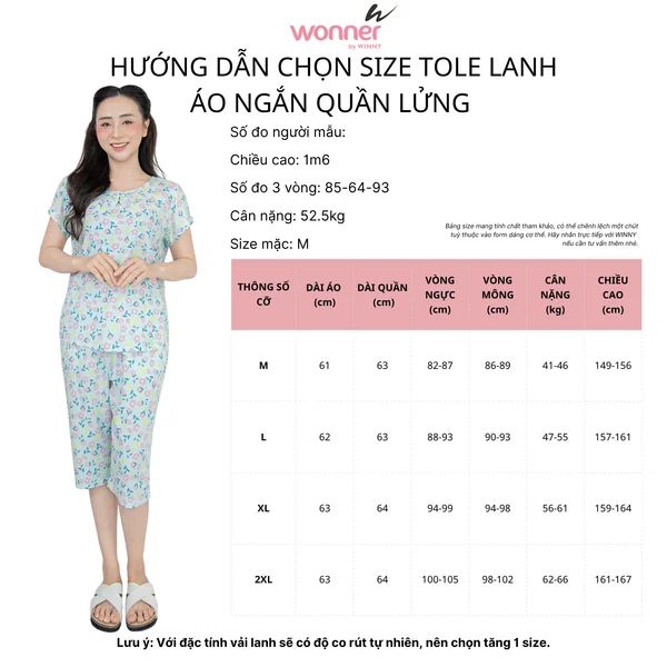Bộ WONNER BY WINNY tole lanh quần lửng tay ngắn 2MNLA26020L