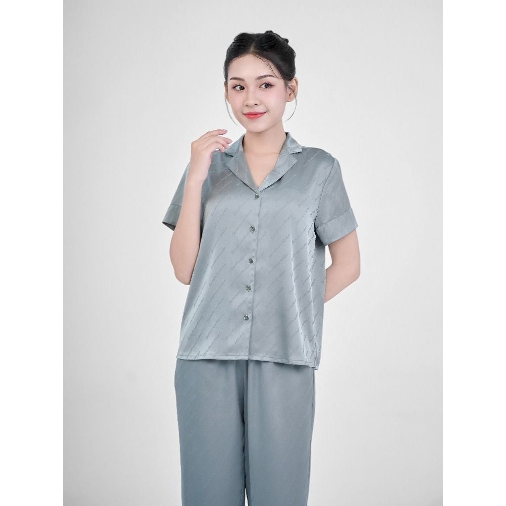 Bộ đồ ngủ Pijama lụa satin quần dài tay ngắn  -  1MNSA24122D