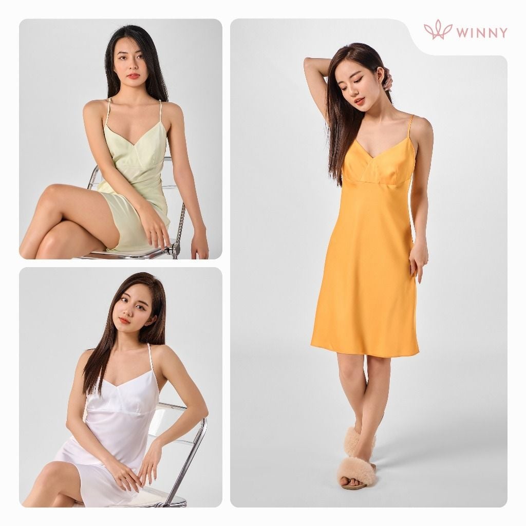Váy ngủ lụa mềm mại sát nách Polyester  -  1MNSA23143V