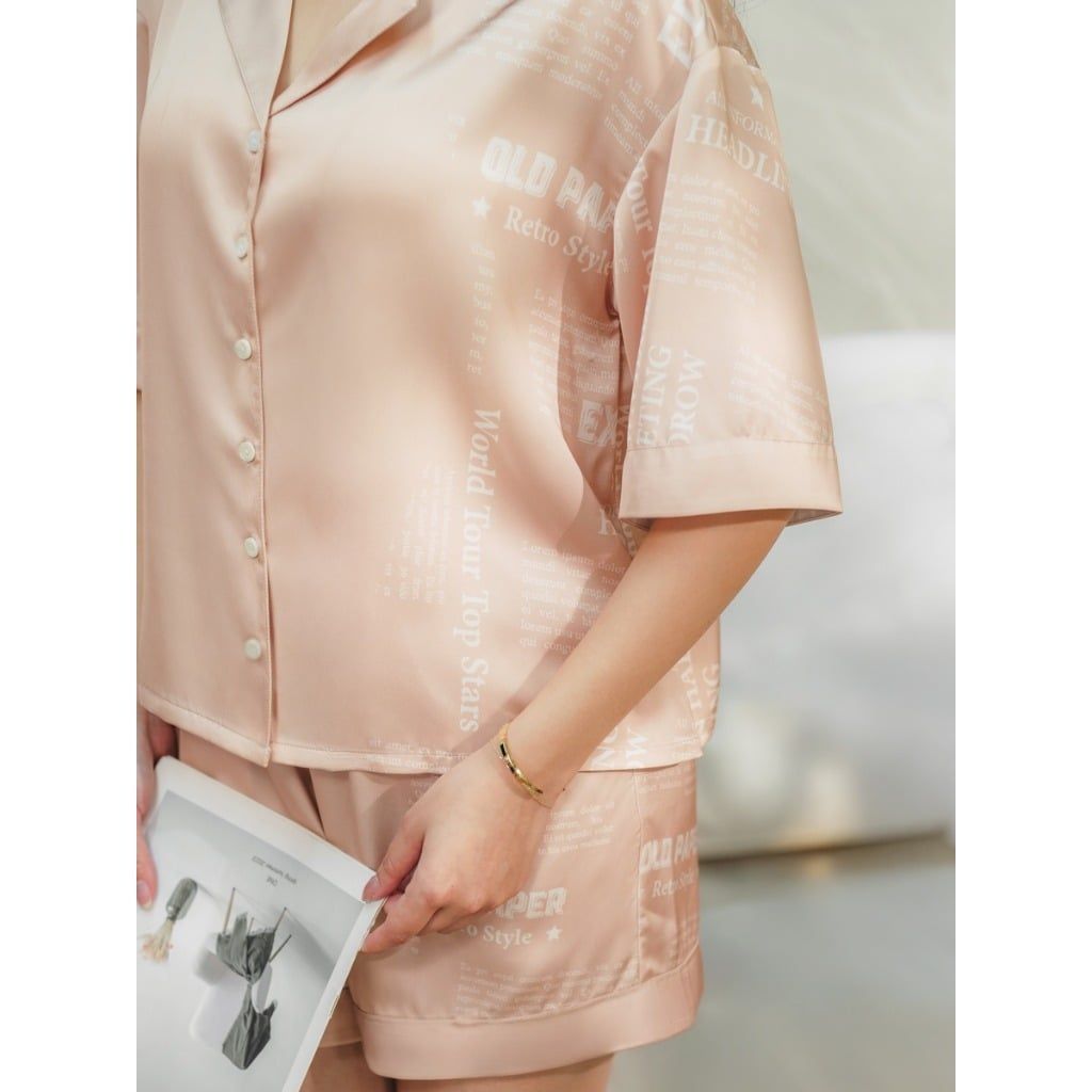 Bộ đồ ngủ Pijama lụa satin quần ngắn tay ngắn  -  1MNSA25071C