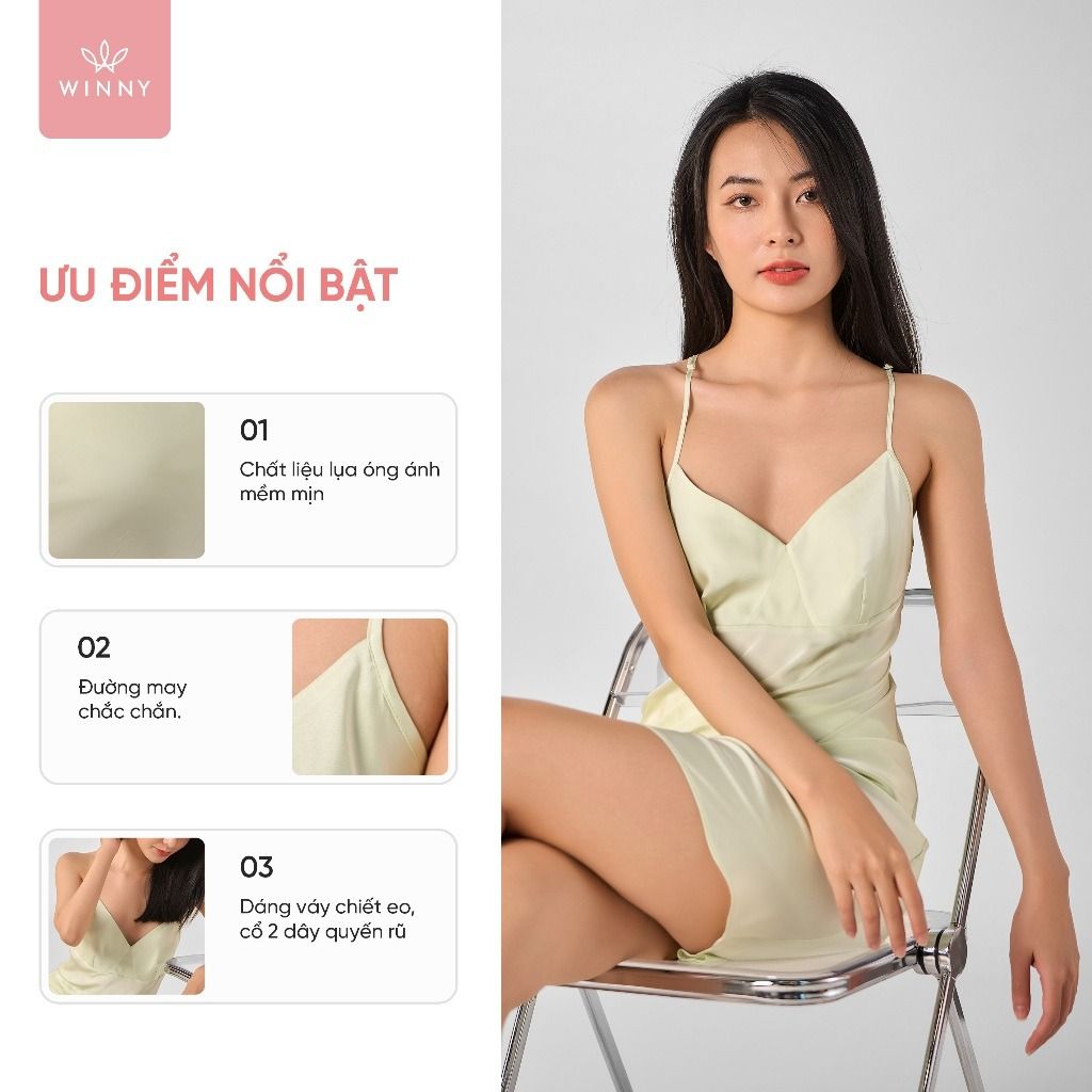 Váy ngủ lụa mềm mại sát nách Polyester  -  1MNSA23143V