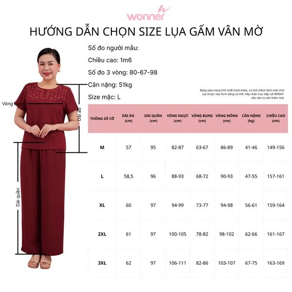 Bộ WONNER by WINNY mặc nhà lụa gấm quần dài tay lửng màu xanh lá nhạt 2MNLG26004D