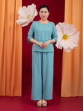  Bộ WONNER by WINNY mặc nhà lụa gấm quần dài tay lửng màu xanh da trời 2MNLG26006D 