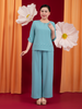  Bộ WONNER by WINNY mặc nhà lụa gấm quần dài tay lửng màu xanh da trời 2MNLG26006D 