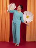  Bộ WONNER by WINNY mặc nhà lụa gấm quần dài tay lửng màu xanh da trời 2MNLG26006D 