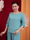  Bộ WONNER by WINNY mặc nhà lụa gấm quần dài tay lửng màu xanh da trời 2MNLG26006D 