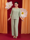  Bộ WONNER by WINNY mặc nhà lụa gấm quần dài tay lửng màu xanh lá nhạt 2MNLG26004D 