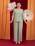  Bộ WONNER by WINNY mặc nhà lụa gấm quần dài tay lửng màu xanh lá nhạt 2MNLG26004D 