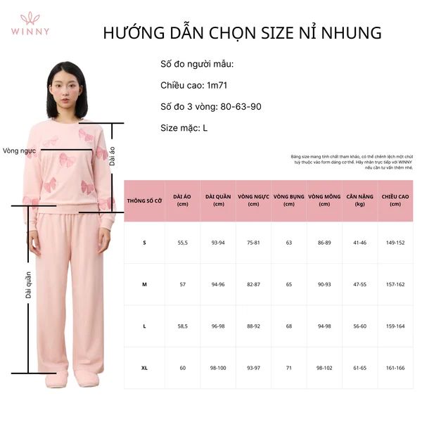 Bộ WINNY mặc nhà nỉ nhung quần dài tay dài màu vàng nhạt 1MNNN25010D