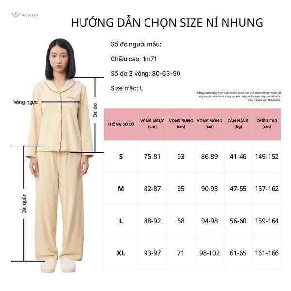 Bộ WINNY mặc nhà nỉ nhung quần dài tay dài màu vàng 1MNNN25004D