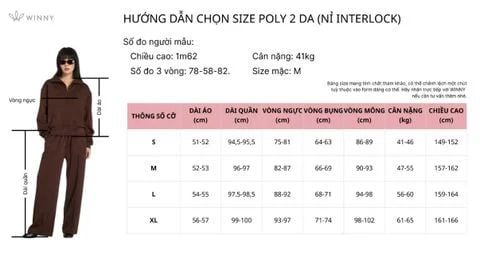 Bộ WINNY nỉ interlock quần dài tay dài màu be đậm 1CAPO25002D
