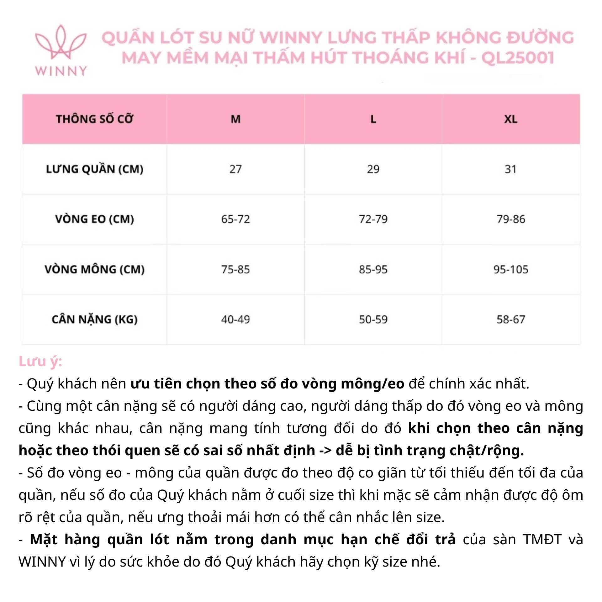 Quần lót su nữ Winny lưng thấp không đường may mềm mại thấm hút thoáng khí QL25001 - Trắng