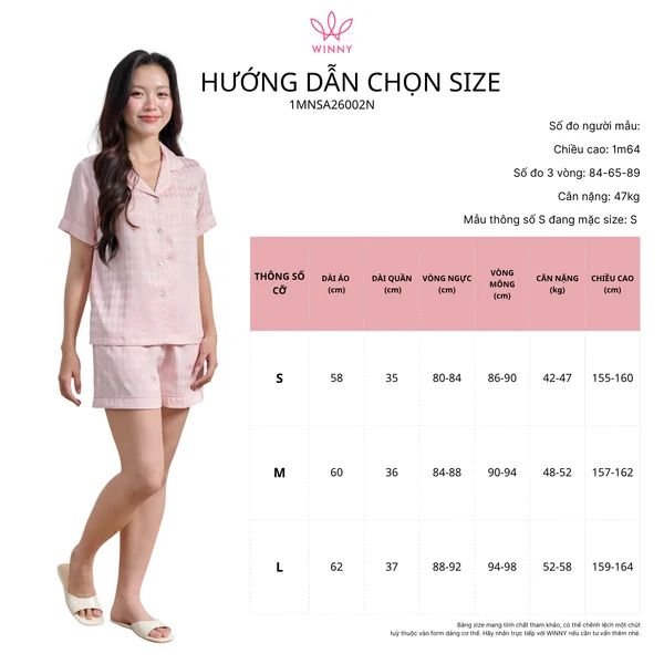 Bộ WINNY sateen pijama quần ngắn tay ngắn 1MNSA26002N