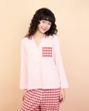  Bộ WINNY mặc nhà cotton CVC quần dài tay dài màu hồng đỏ 1MNCT26007D 