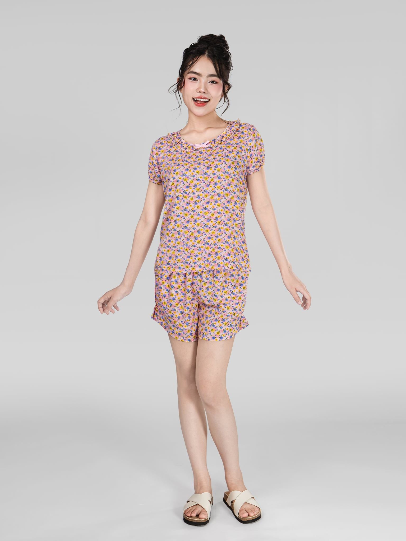 Bộ WONNER by WINNY mặc nhà tole lanh quần ngắn tay ngắn 2MNLA26015N