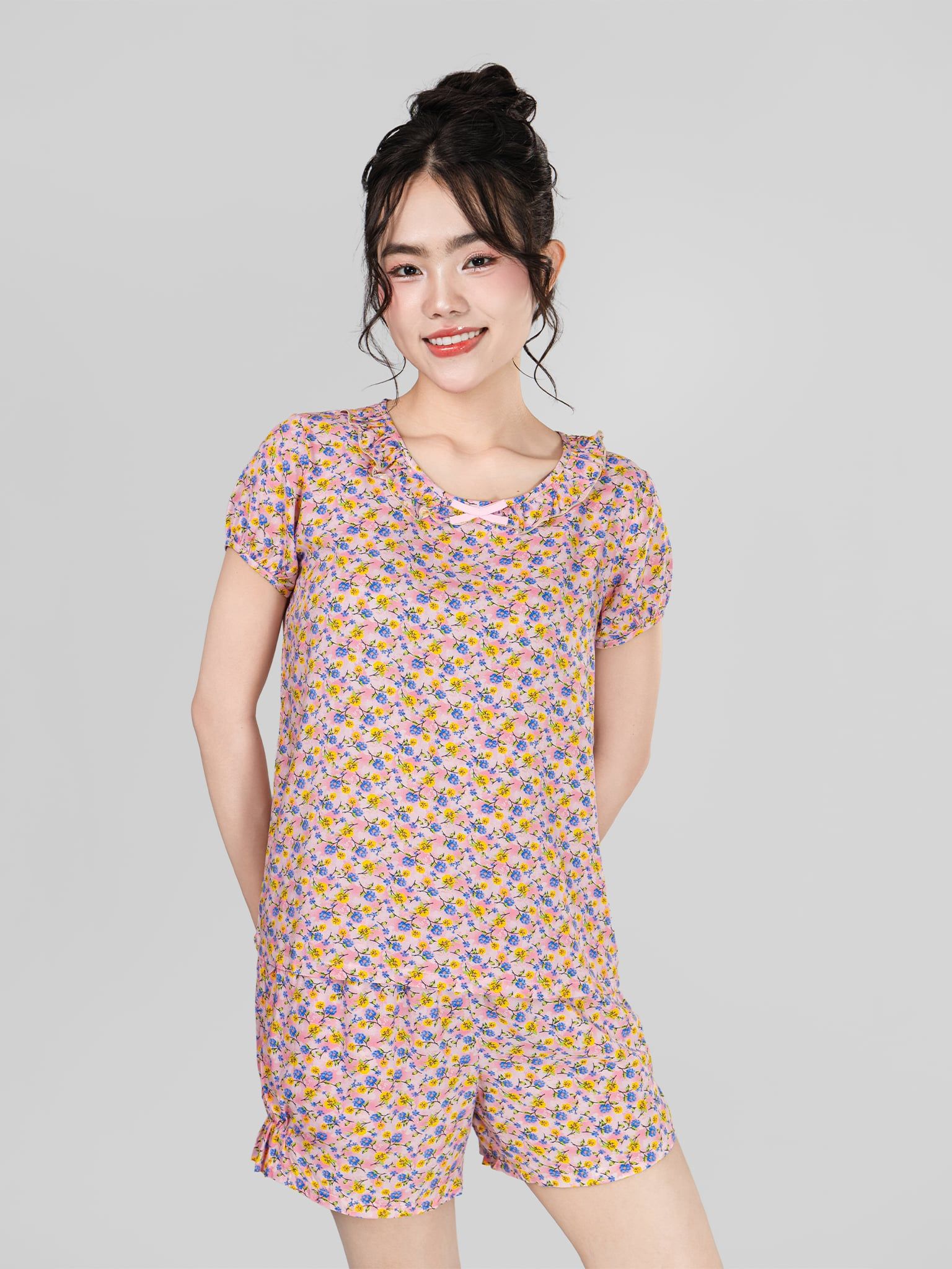 Bộ WONNER by WINNY mặc nhà tole lanh quần ngắn tay ngắn 2MNLA26015N
